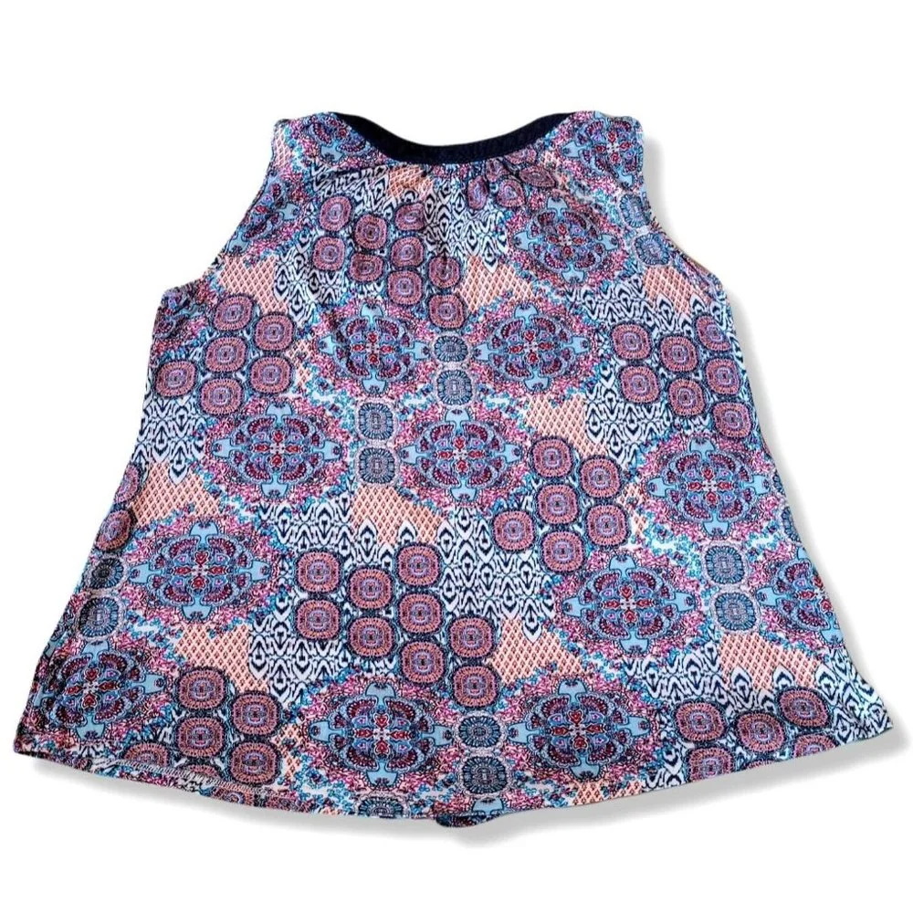 RXB Sleeveless Boho Print Rayon Pullover Tunic Top w/ Tassels Sz M - Picture 3 of 7
